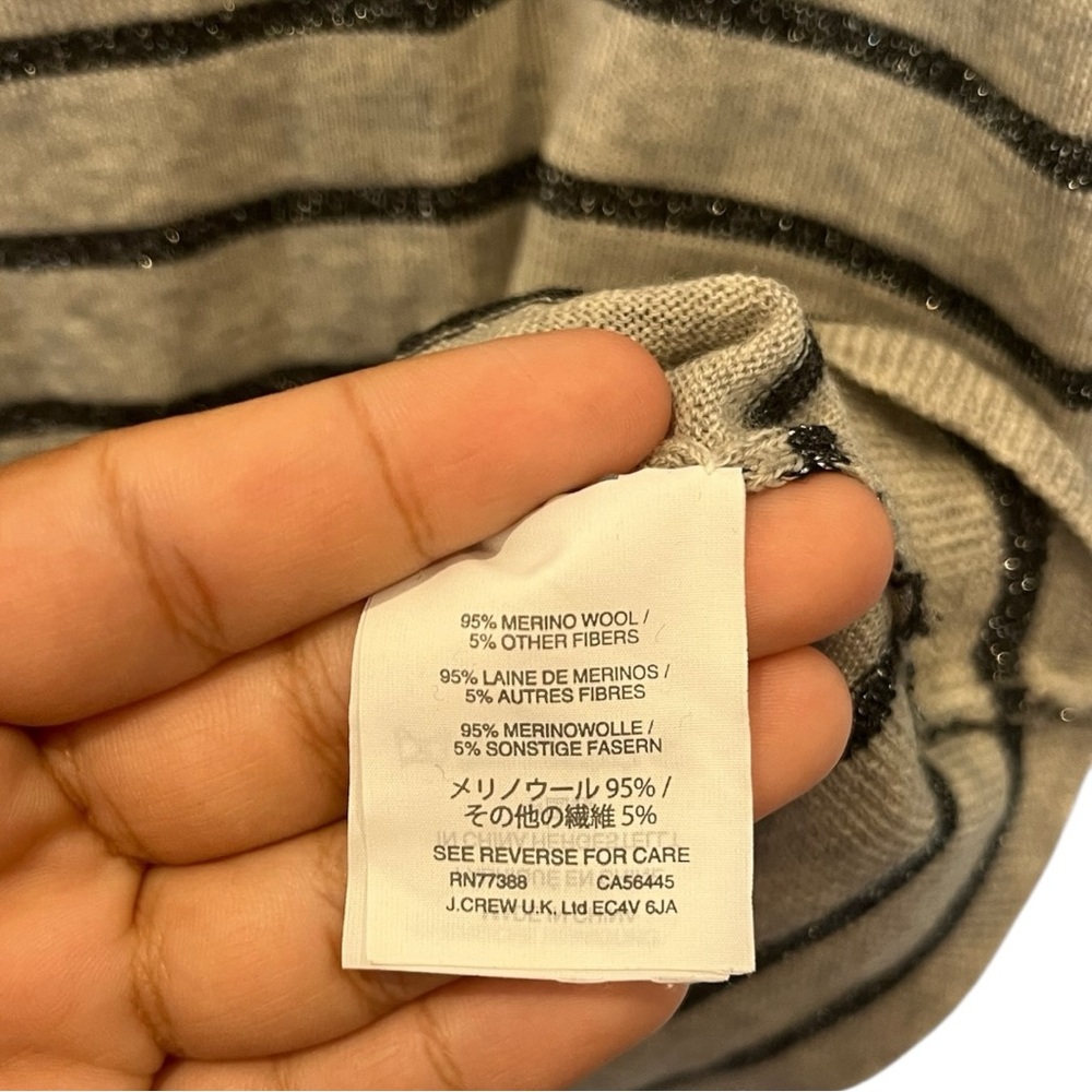 J. Crew Light Gray Striped Merino Wool Sweater Size XS - Picture 4 of 4